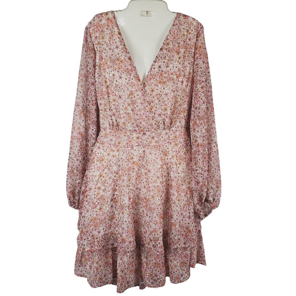 Japna Pink Floral Tiered Ruffle Fit & Flare Dress XL Romantic Feminine Boho Chic